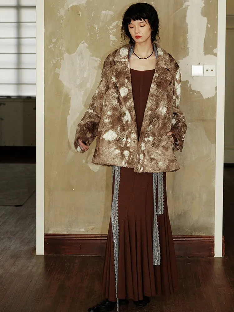 Niche Design Loose Mixed Color Short Fur Jacket