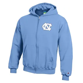 North Carolina Tar Heels Kid's Full Zip Hoodie in Light Blue