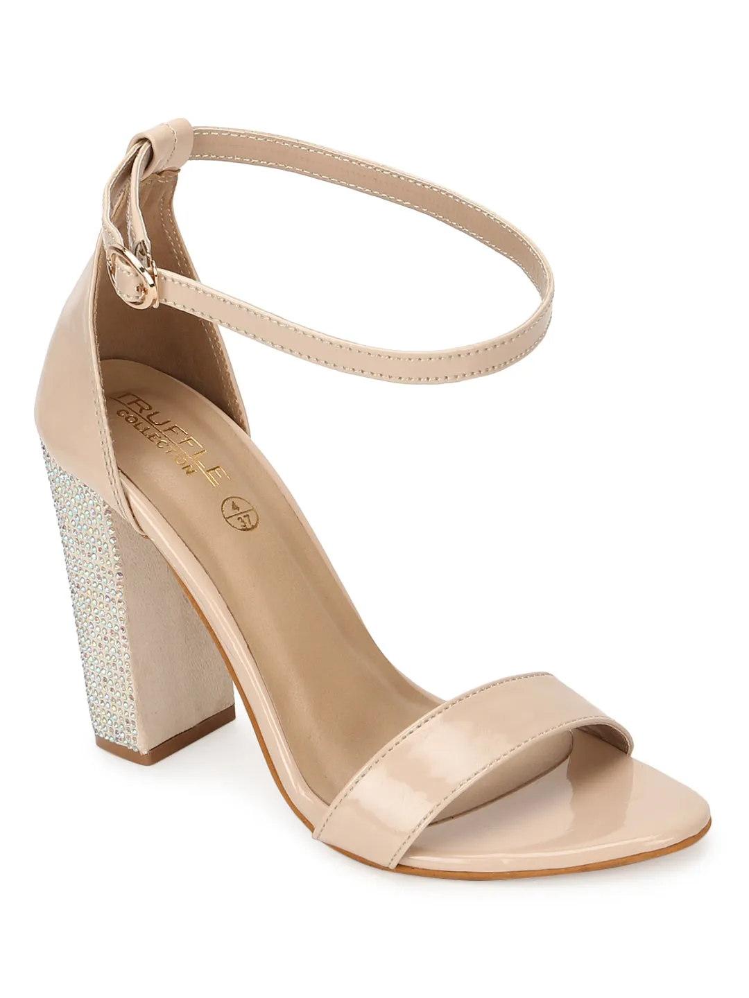 Nude Patent Leather High Block Diamante Heels (TC-SLC-B-38-NUD)