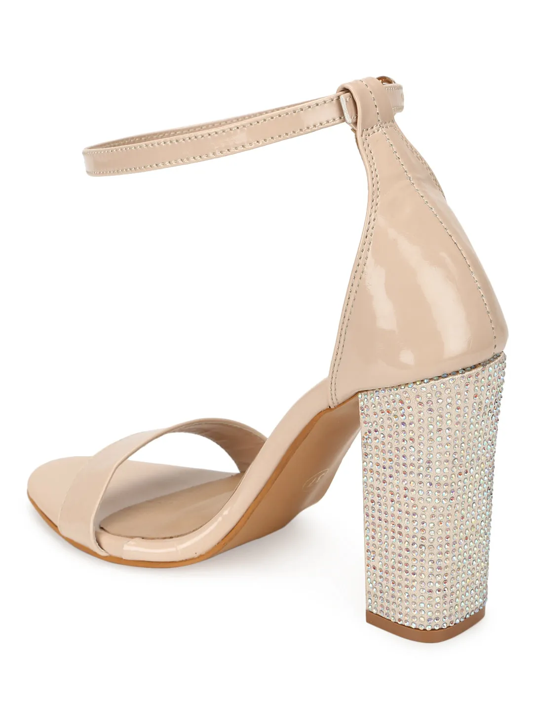 Nude Patent Leather High Block Diamante Heels (TC-SLC-B-38-NUD)