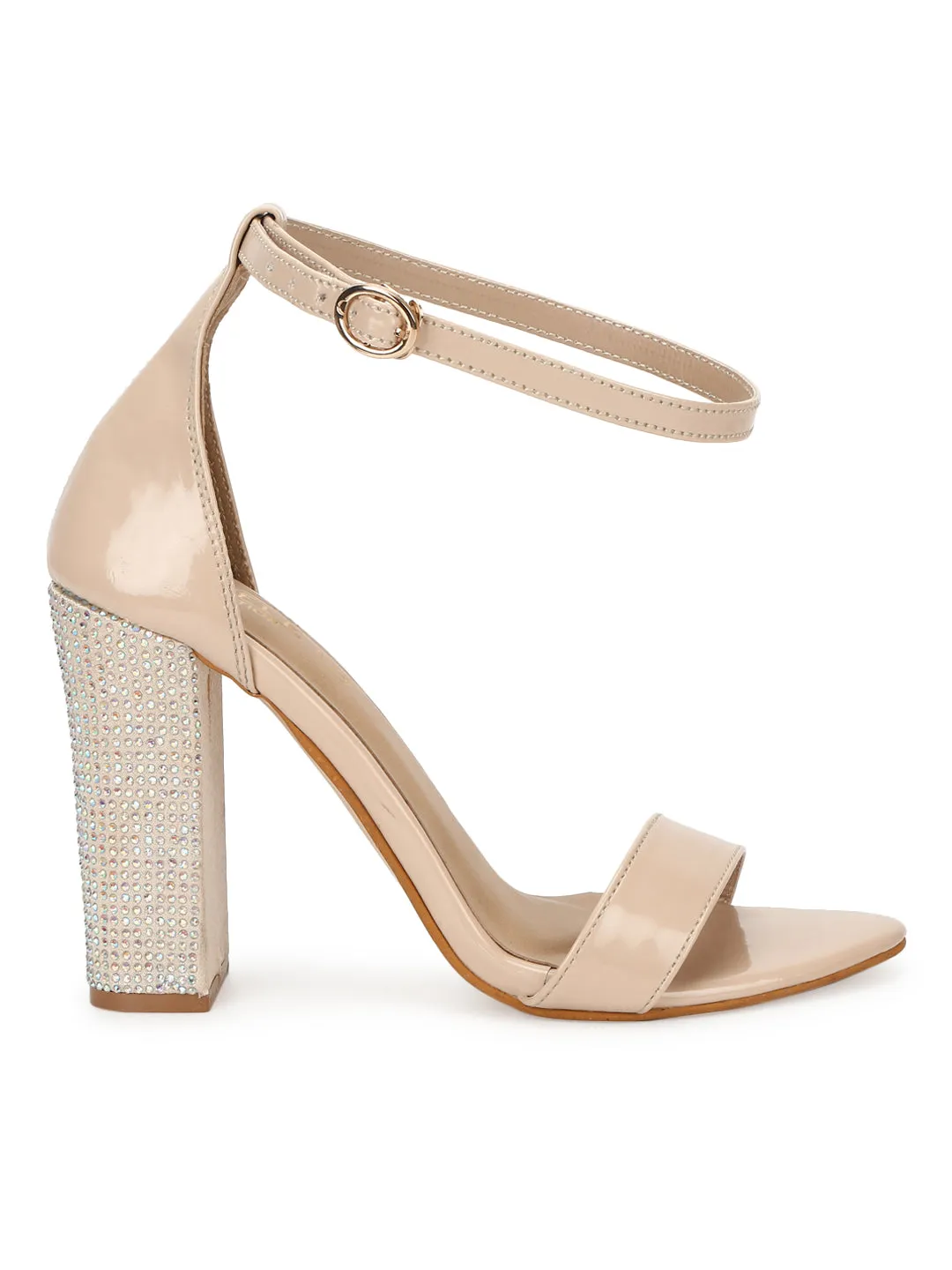 Nude Patent Leather High Block Diamante Heels (TC-SLC-B-38-NUD)