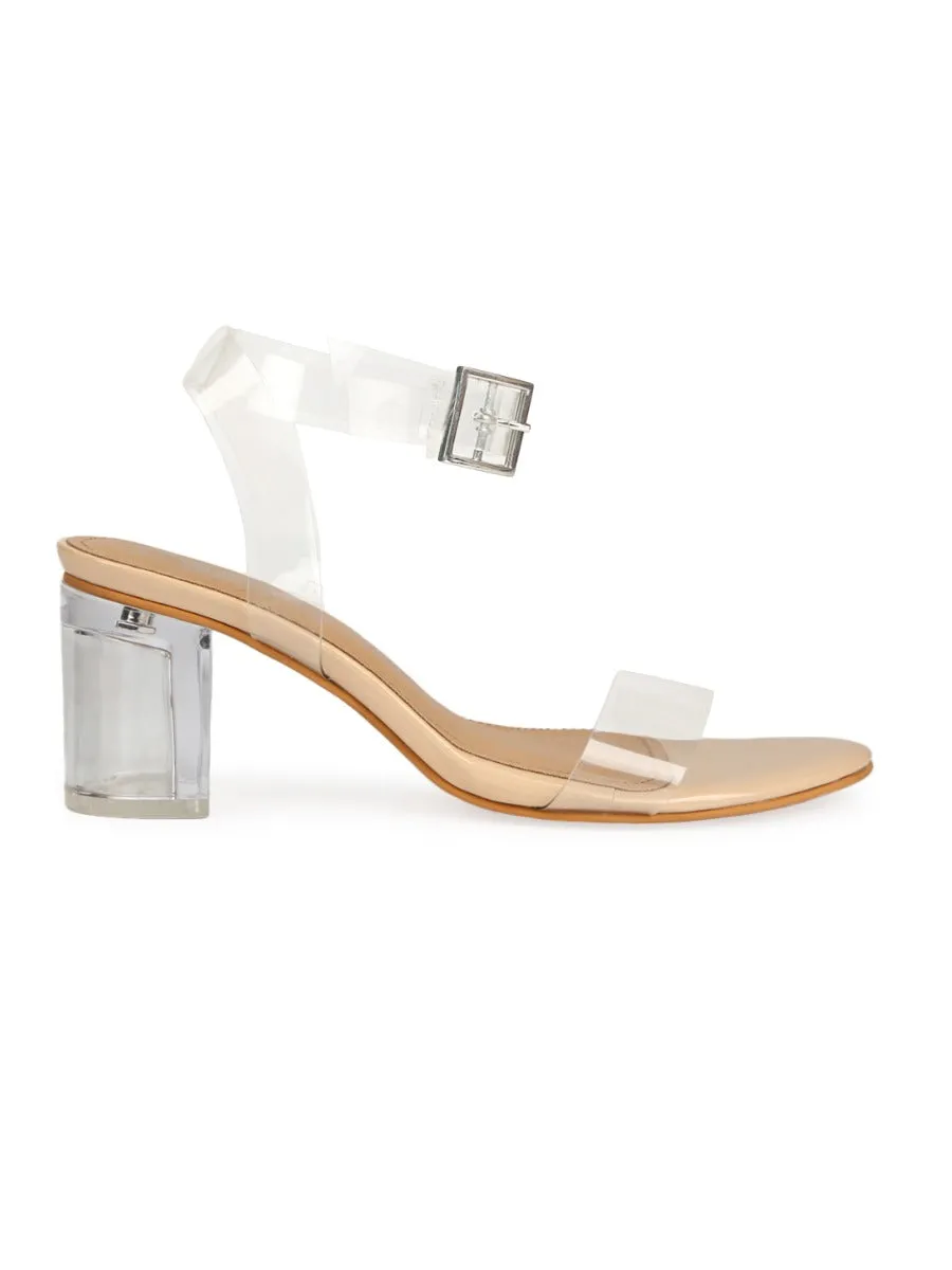 Nude Patent Perspex Clear Block Heels