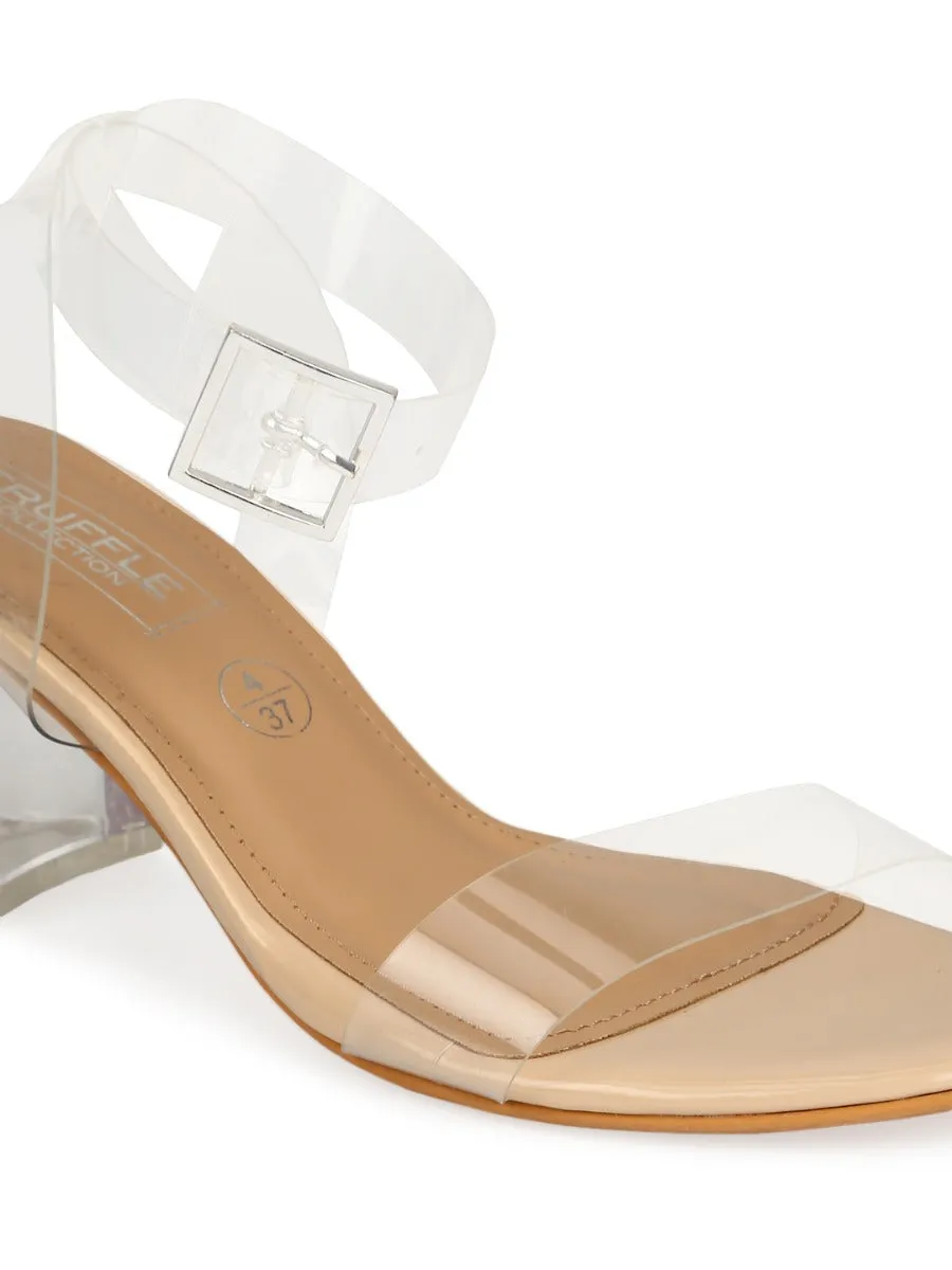 Nude Patent Perspex Clear Block Heels