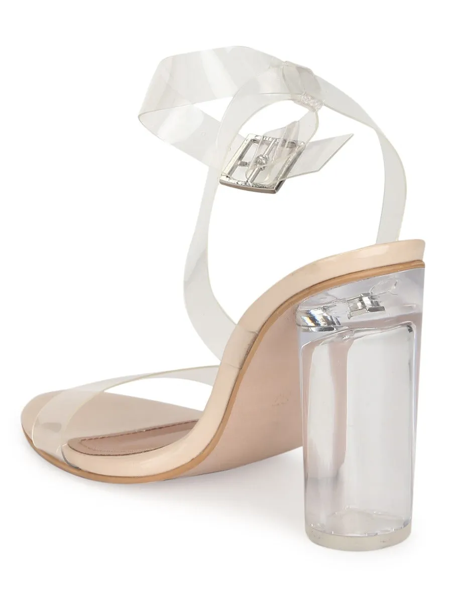 Nude Patent Perspex High Block Heels