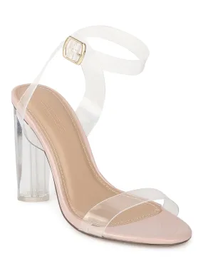 Nude Patent PU Clear Block Heels