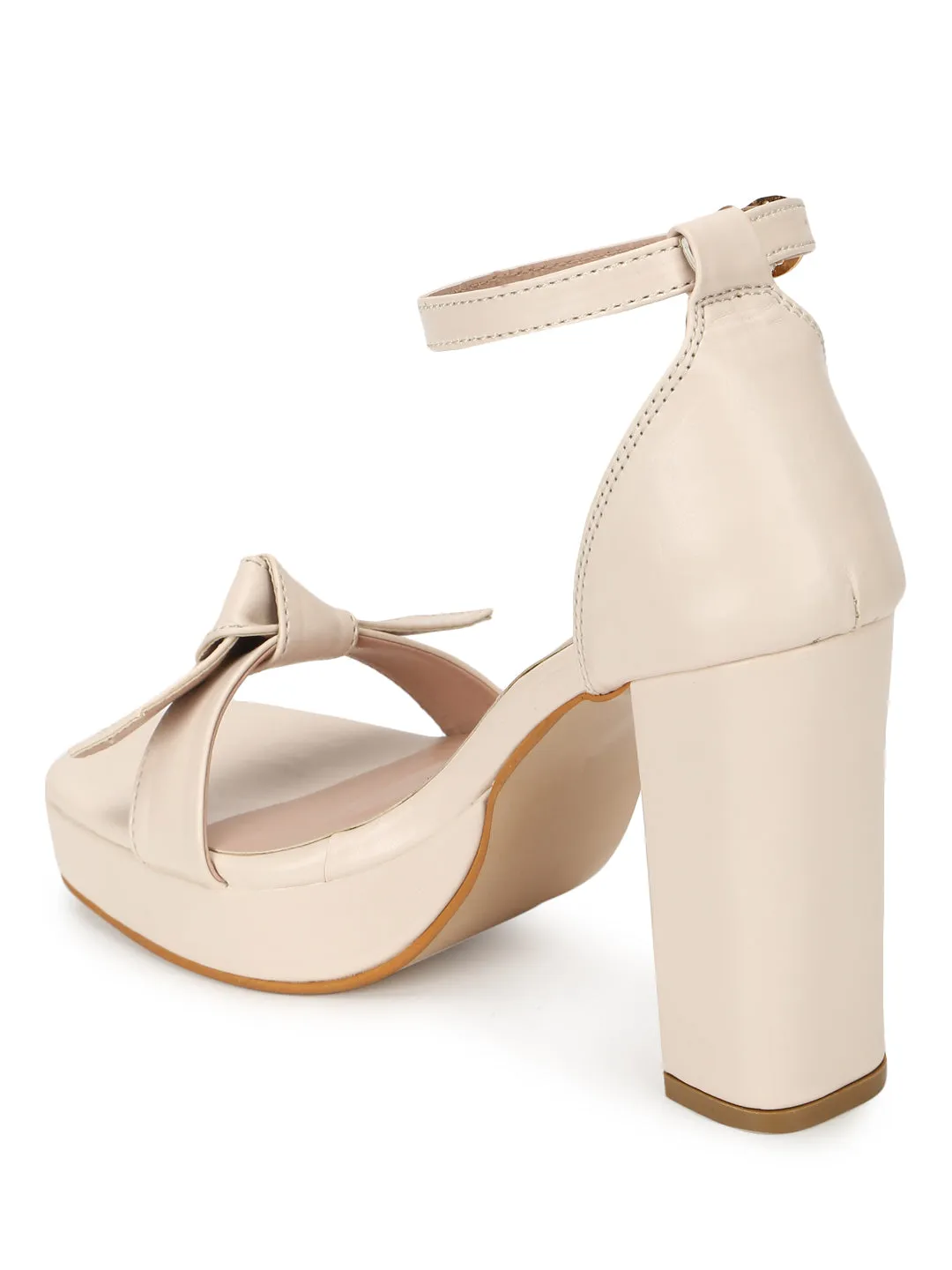 Nude PU Bow Detail High Block Heels (TC-SLC-N1107-NUD)