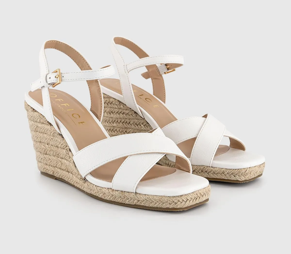 OFFICE Hattie 2 Part Cross Strap Wedges White