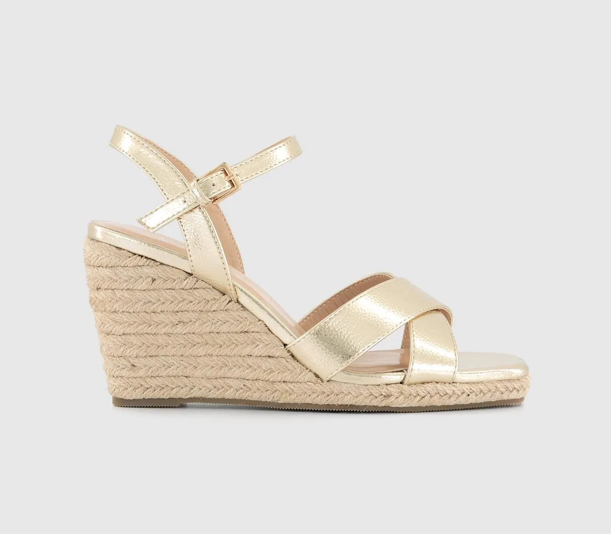 OFFICE Hattie Two Part Cross Strap Wedges Gold