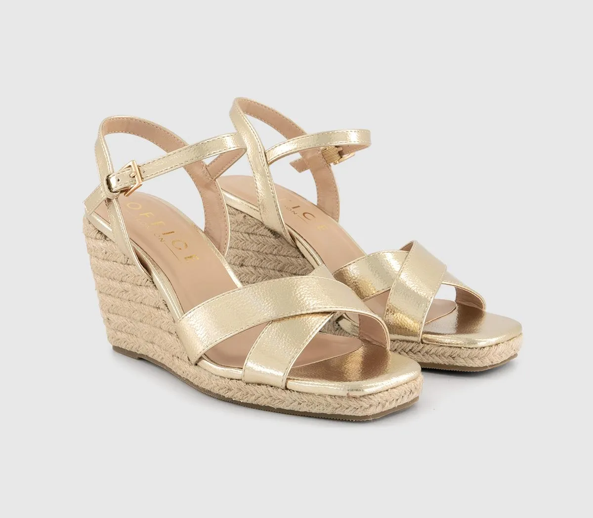 OFFICE Hattie Two Part Cross Strap Wedges Gold