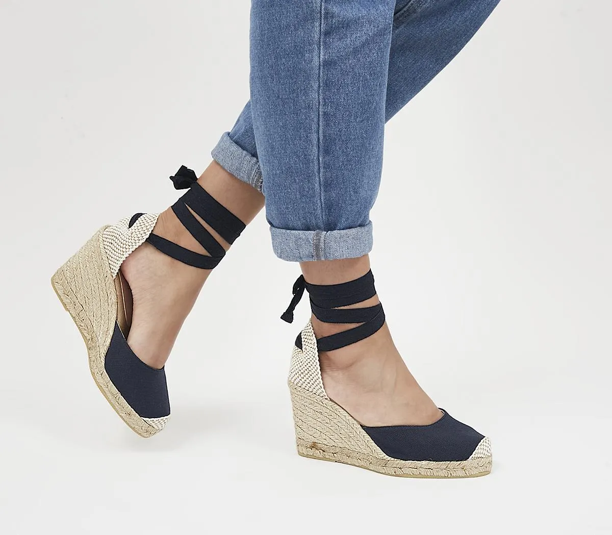 OFFICE Marmalade Espadrille Wedges Navy Canvas