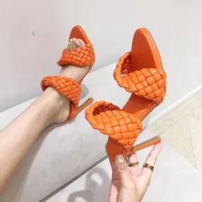 Orange Synthetic Leather Pointed Toe Slip-on High Heel Pumps Women