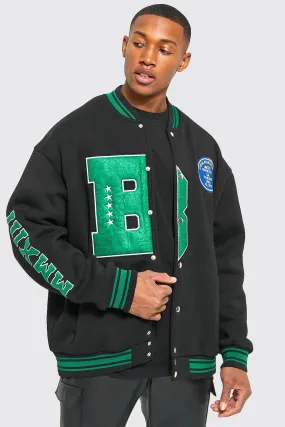 Oversized B Applique Jersey Varsity Jacket