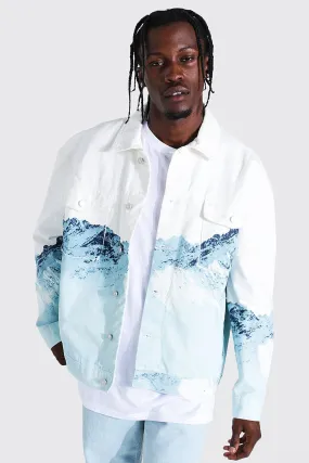 Oversized Ice Mountain Print Denim Jacket