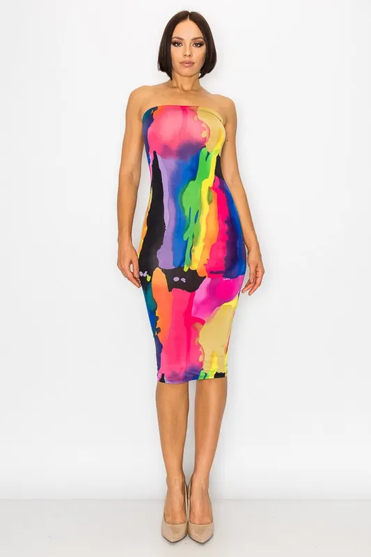 Multicolor Bodycon Dress with Painted Tube Design