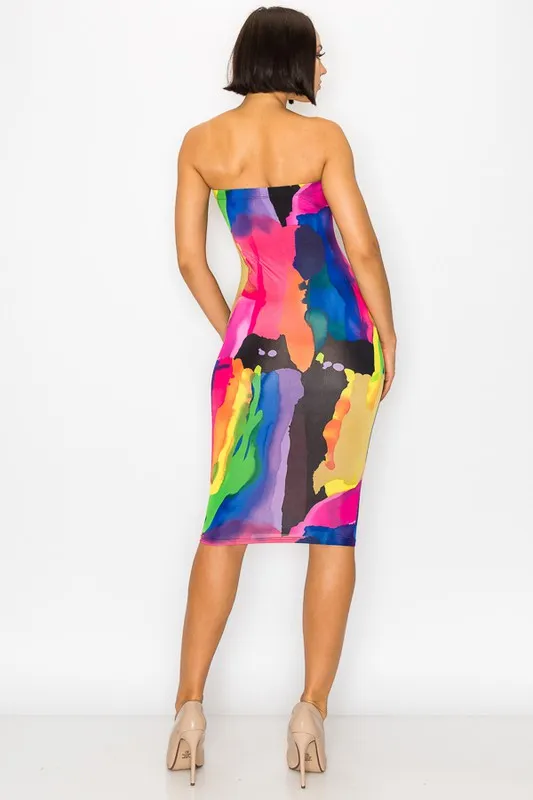 Multicolor Bodycon Dress with Painted Tube Design