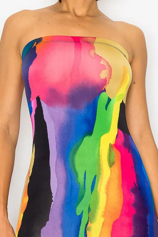 Multicolor Bodycon Dress with Painted Tube Design