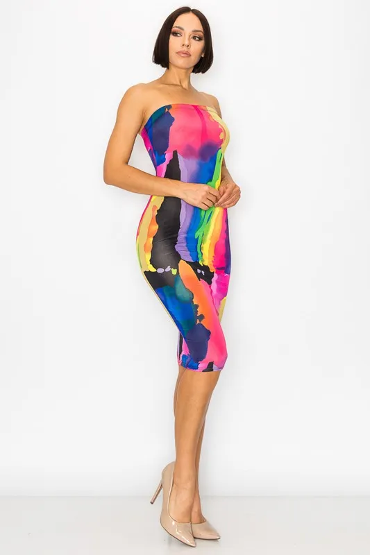 Multicolor Bodycon Dress with Painted Tube Design