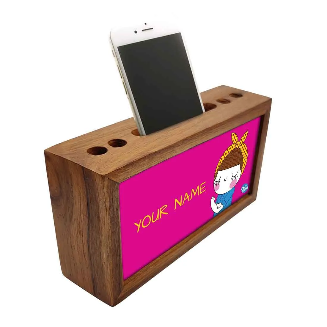 Personalized Desk Organizer tray Wood - Girl Power