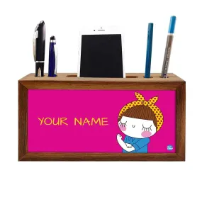 Personalized Desk Organizer tray Wood - Girl Power