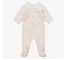 Baby Girl Footie Petit Bateau Ruffle Collar Rose Print