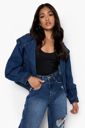 Petite Oversized Denim Moto Jacket