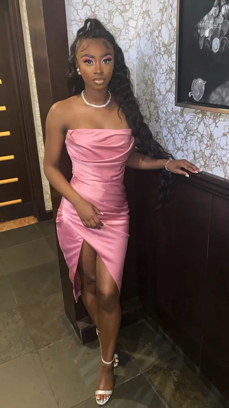 Pink 19th Birthday Dress Outfit Black Girl,Lovely Pink Strapless Homecoming Dress  Y643