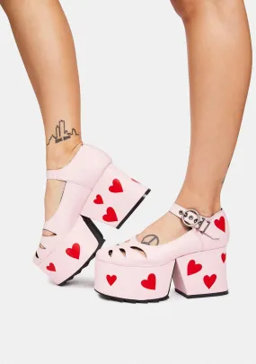 Pink Chunky Dolly Platforms