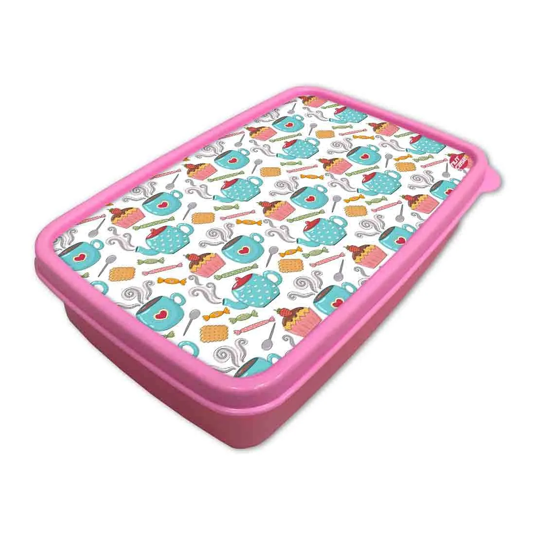 Plastic Designer Childrens Lunch Box for School Girl - Tea and Cake