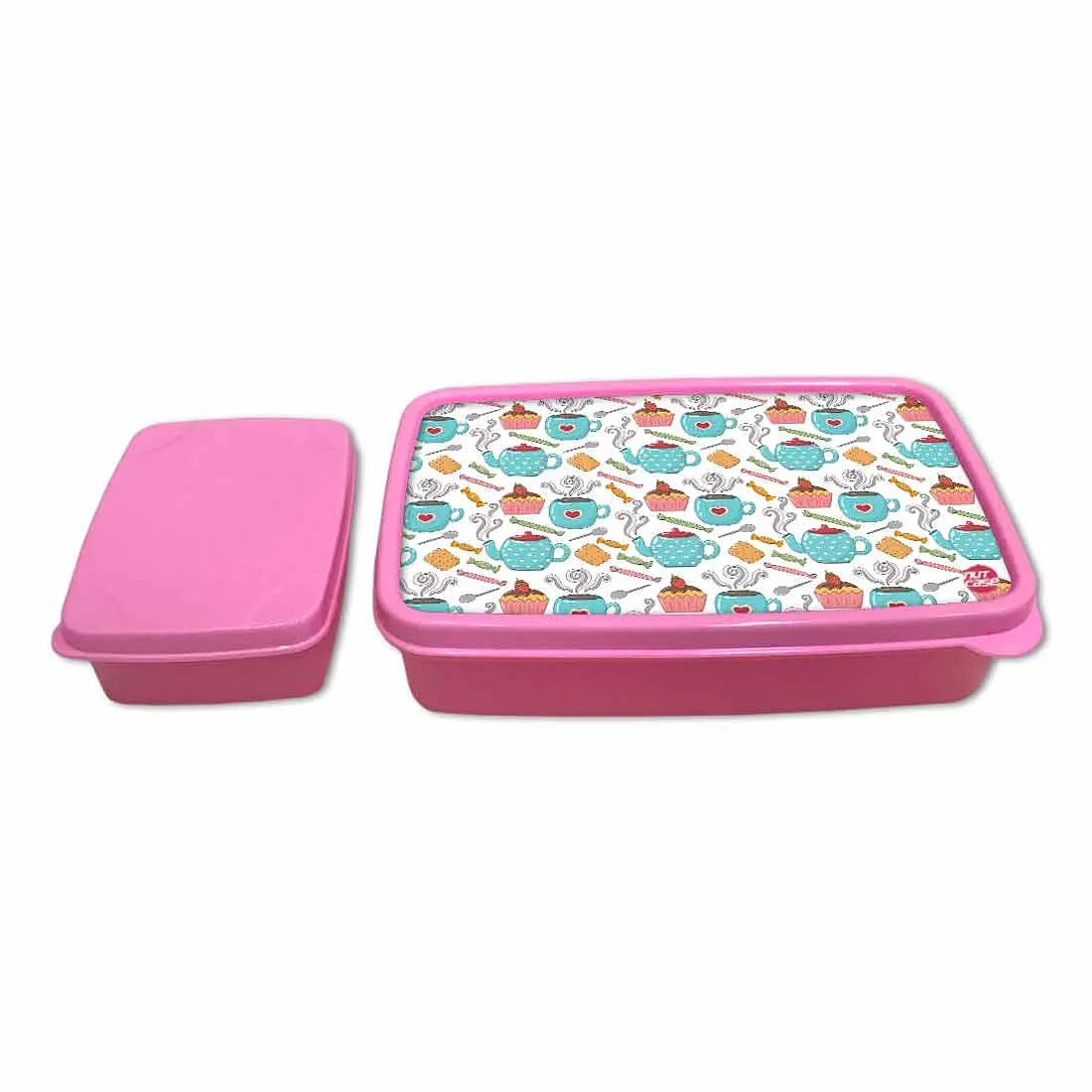 Plastic Designer Childrens Lunch Box for School Girl - Tea and Cake