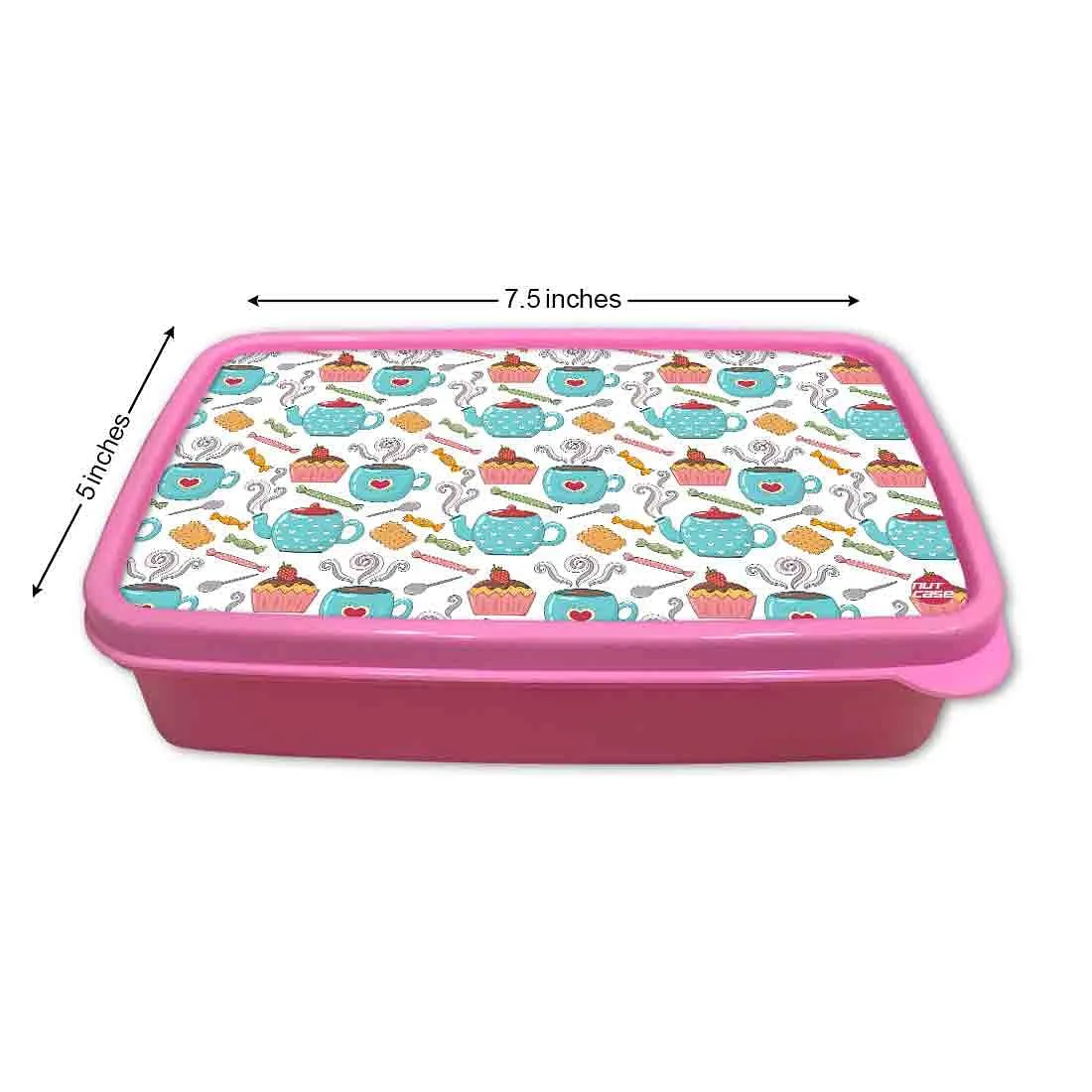 Plastic Designer Childrens Lunch Box for School Girl - Tea and Cake