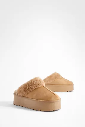 Platform Fur Lined Cozy Mules