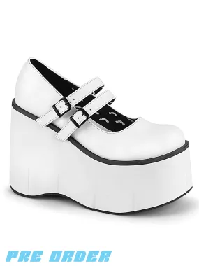 Platform Mary Janes in White Vegan Leather - Demonia Kera-08: Pre-Order