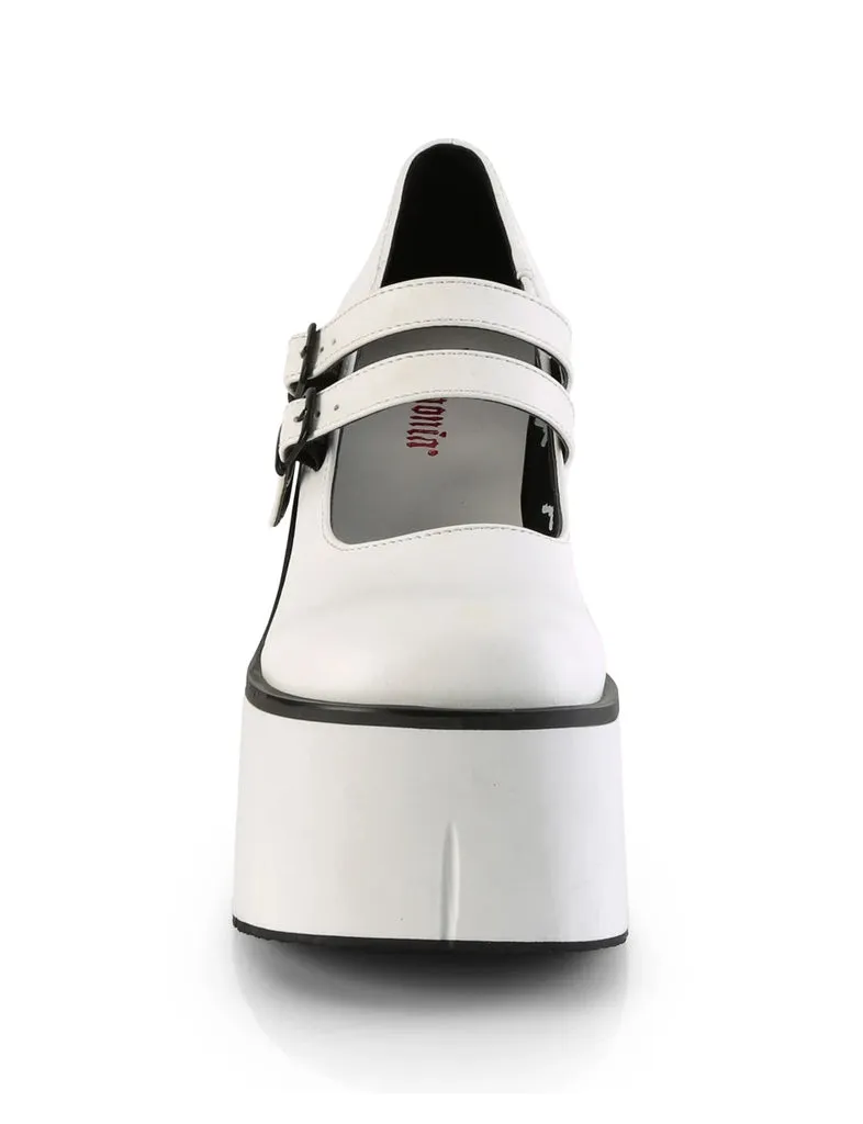 Platform Mary Janes in White Vegan Leather - Demonia Kera-08: Pre-Order