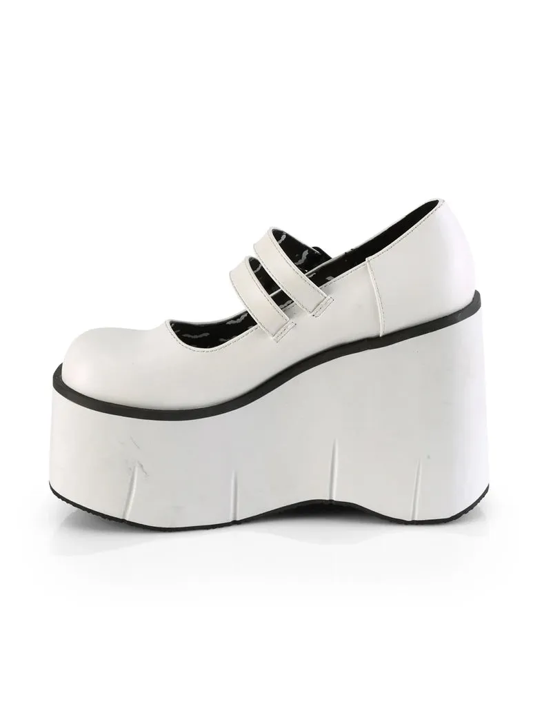 Platform Mary Janes in White Vegan Leather - Demonia Kera-08: Pre-Order