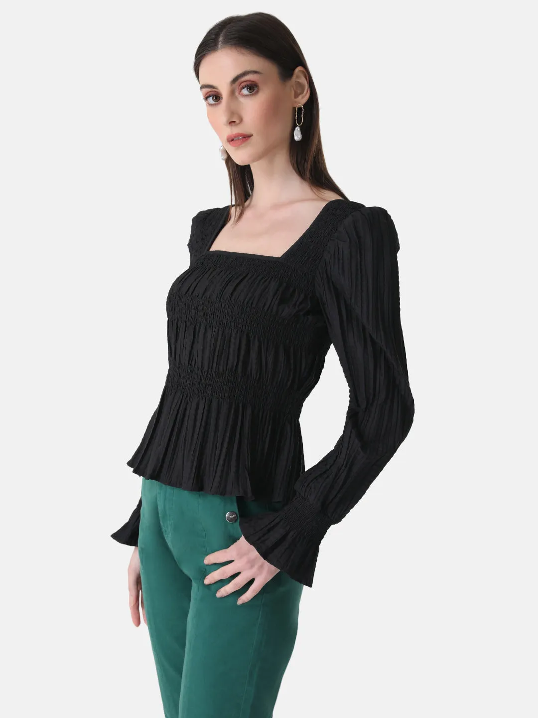 Smocked Pleated Blouse