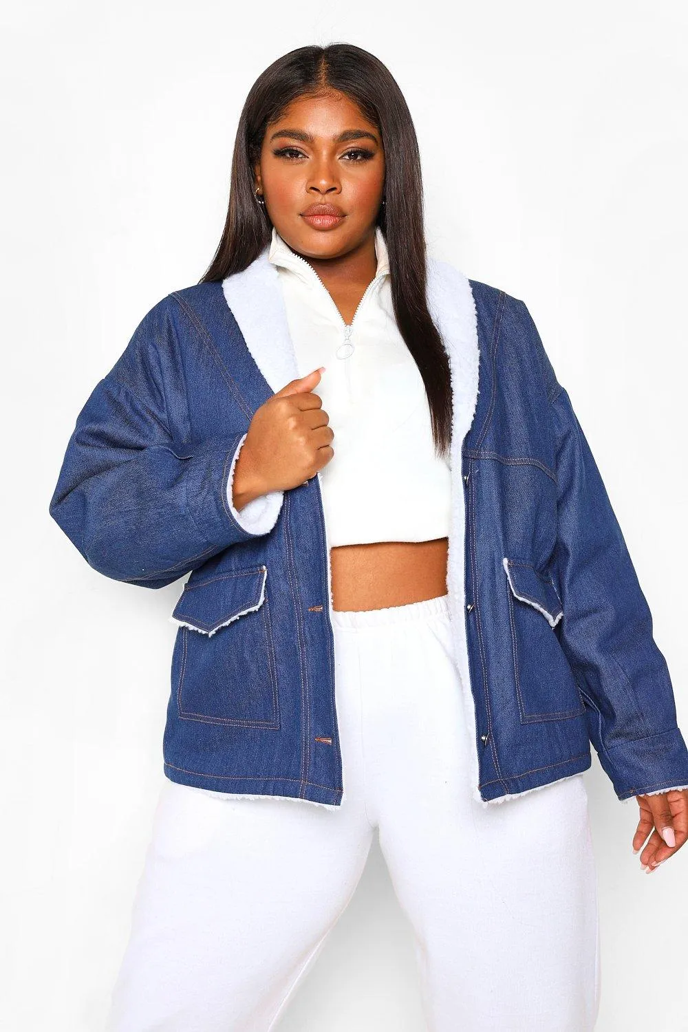 Plus Borg Lined Denim Jacket