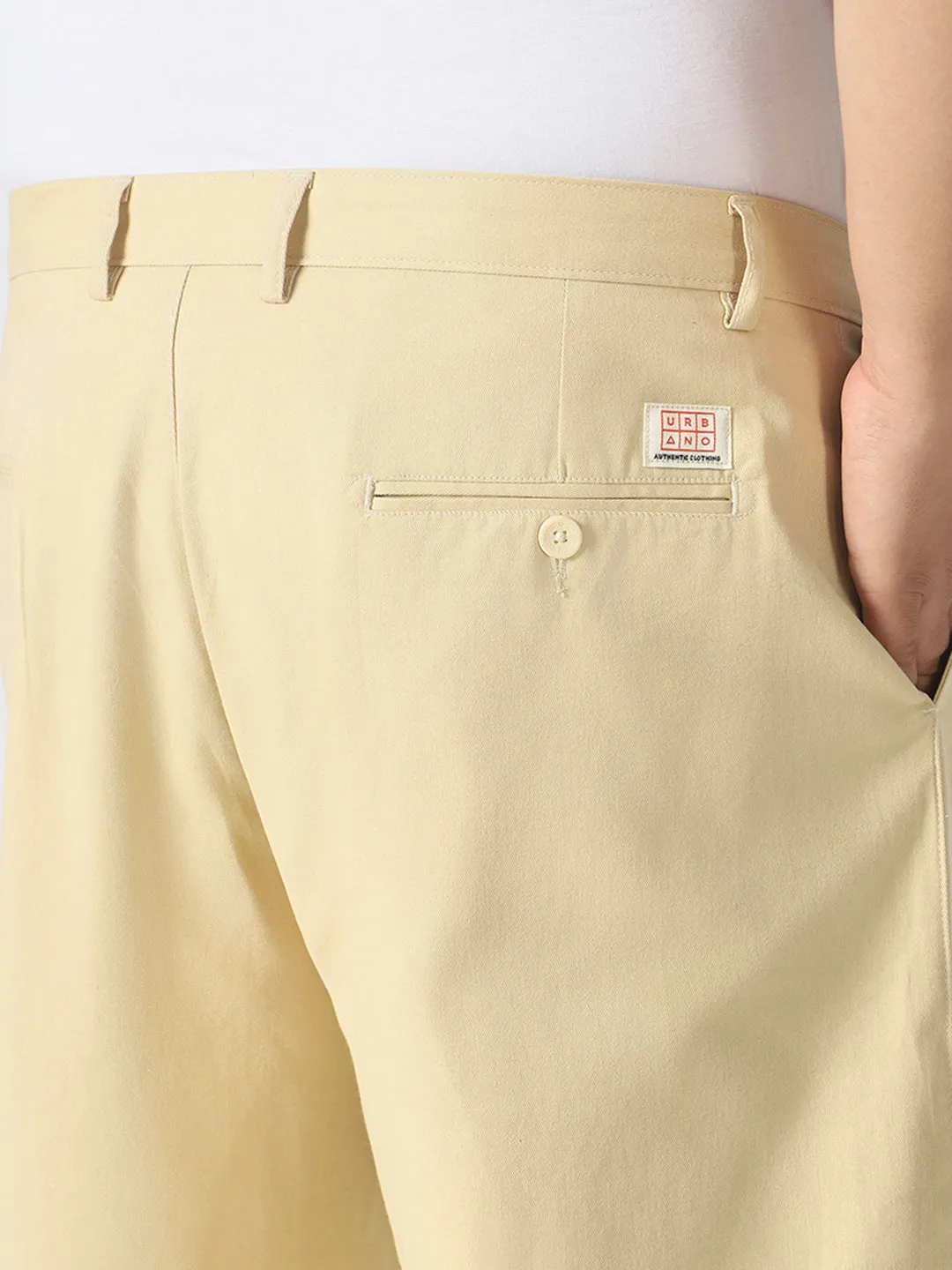 Plus Men's Beige Loose Baggy Fit Solid Chino Trousers Non-Stretchable