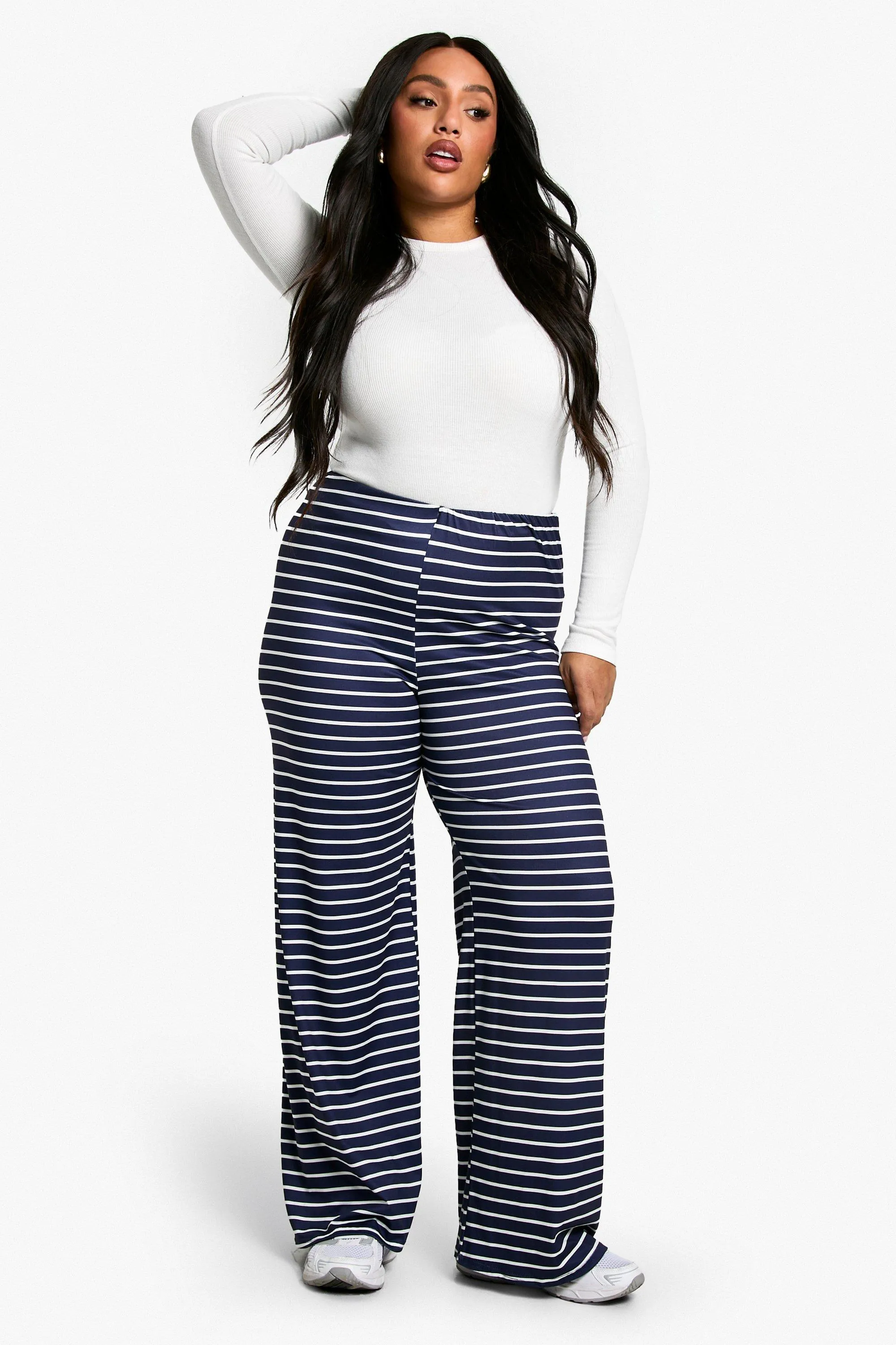 Plus Stripe Wide Leg Trousers