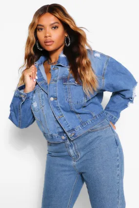 Plus Super Distressed Denim Jacket