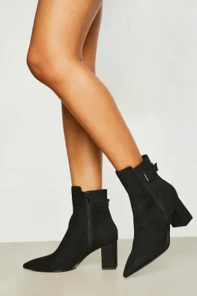 Pointed Toe Buckle Block Heel Boots