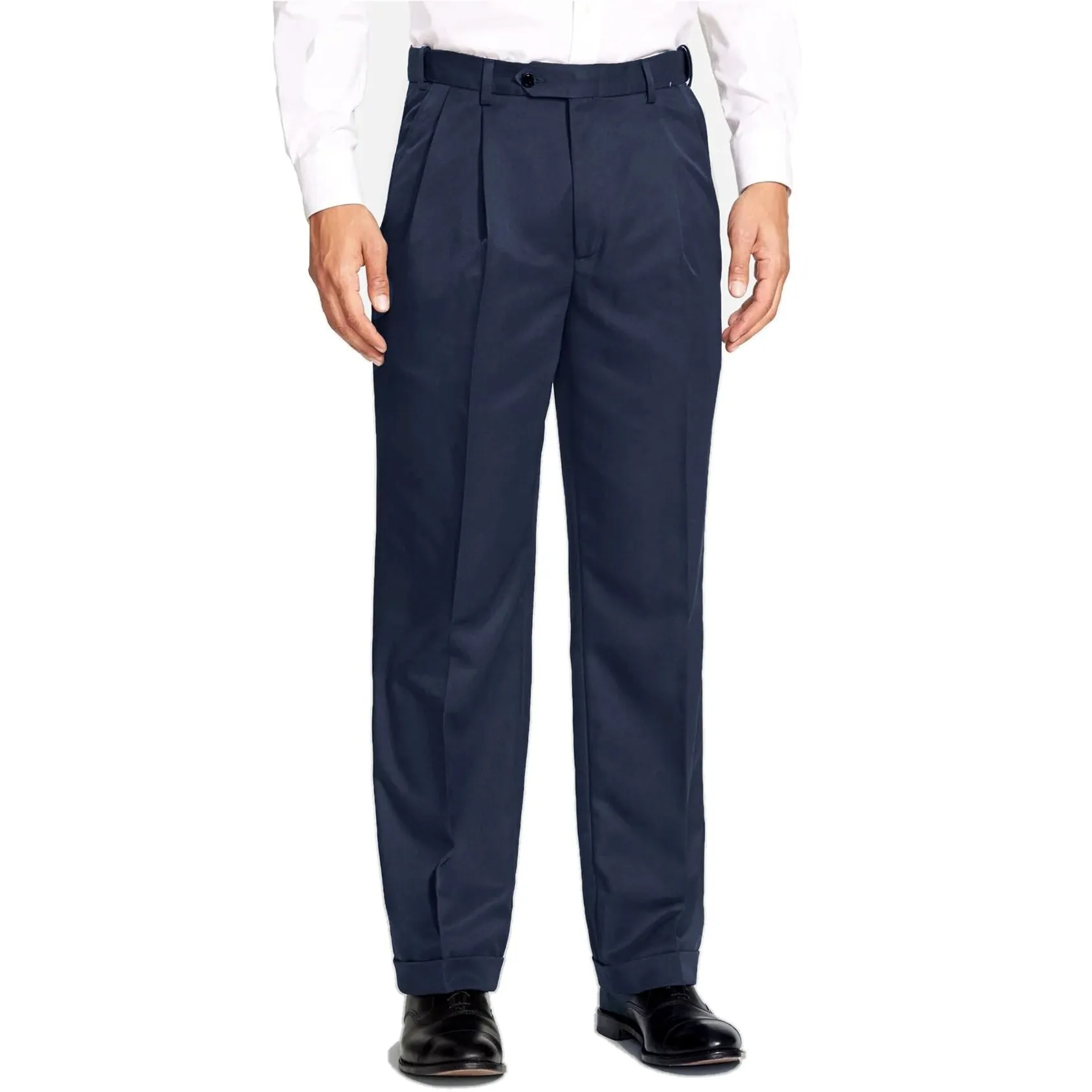 Berle Navy Self Sizer Double Reverse Pleat Prime Poplin Trouser