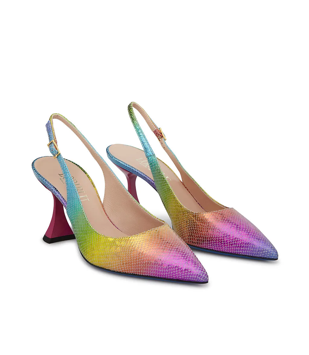 Printed Leather Multicolor Slingback Pumps