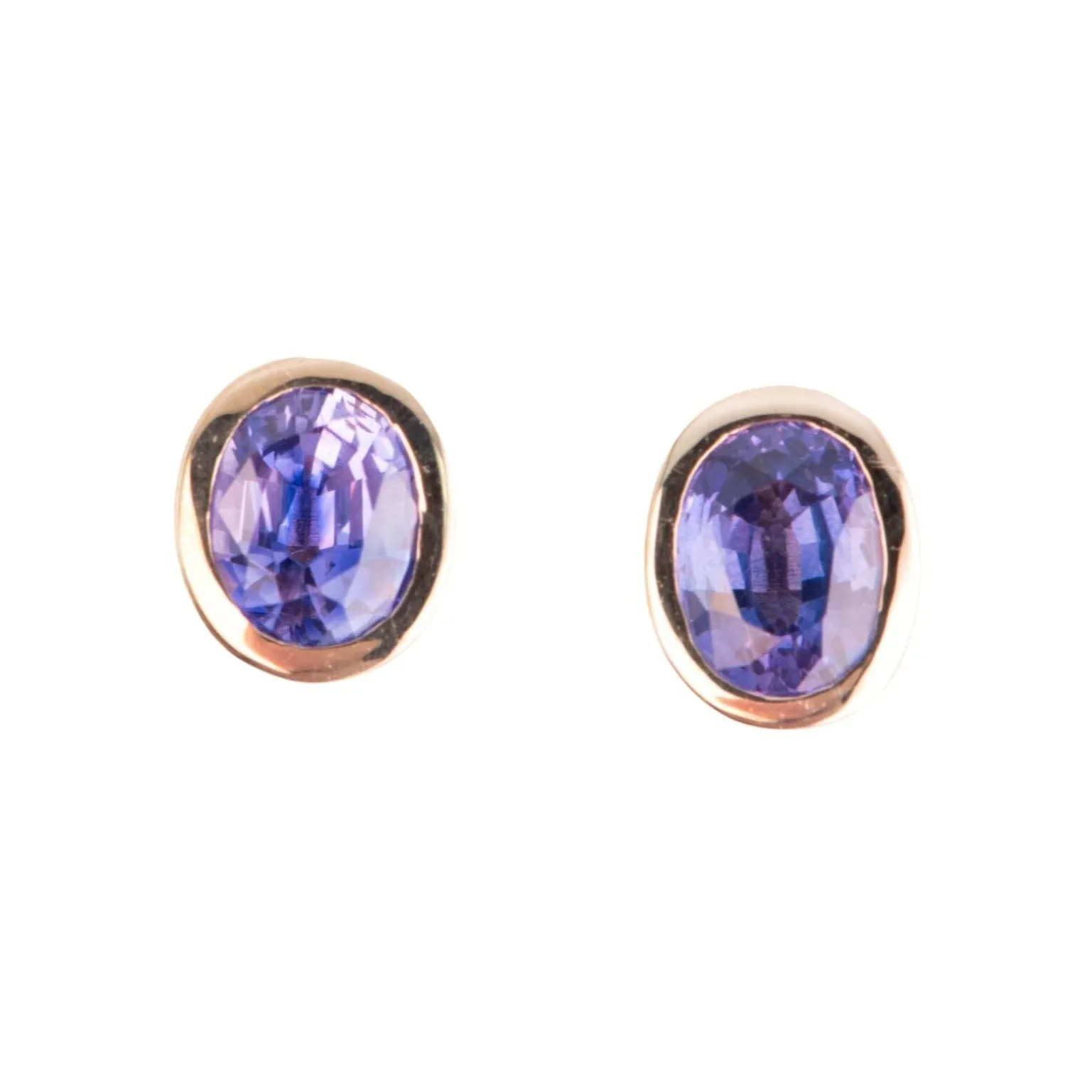 Purple Bi-Color Sapphire Bezel Set Ear Studs 14K Gold R3201