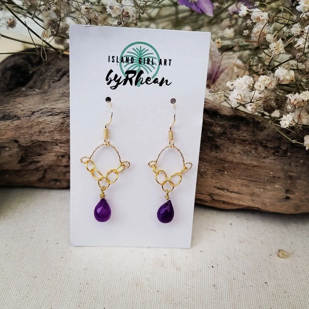 Purple Chalcedony Pear Stone Earrings Island Girl Art