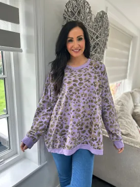 Kirsty Sweatshirt in Purple Leopard Print