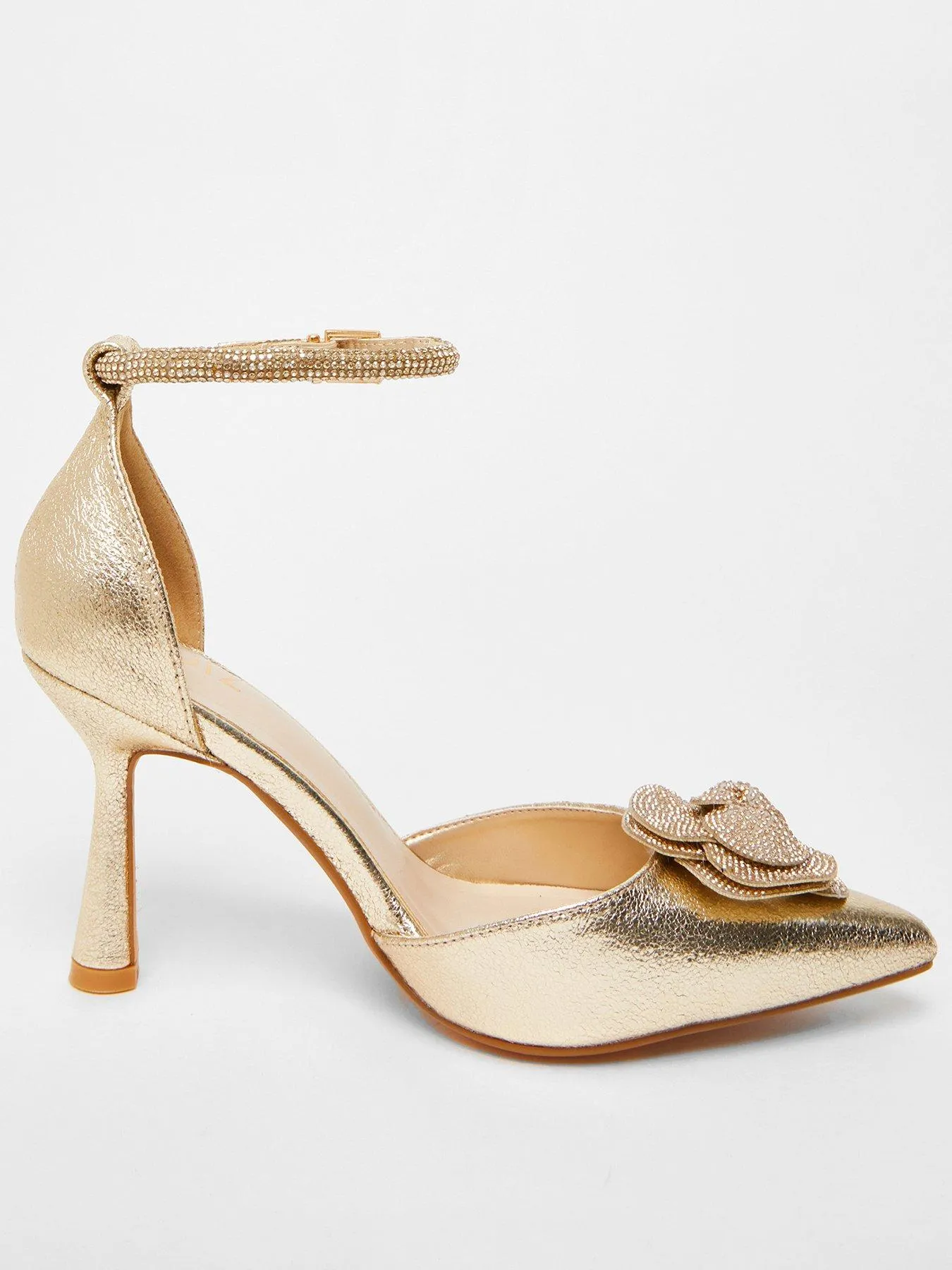 Quiz Gold Foil Diamante Corsage Court Heels