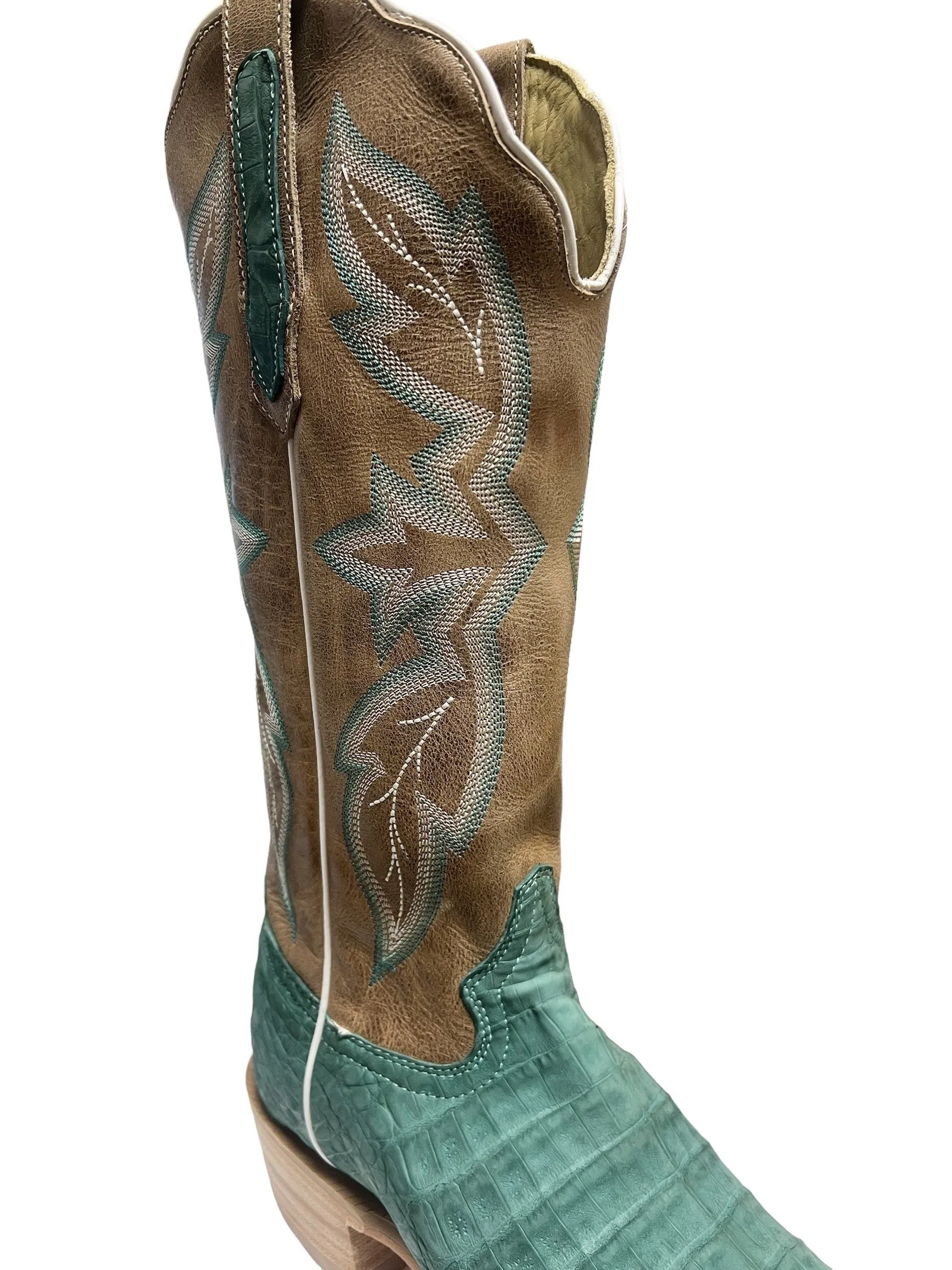 R. WATSON LADIES’ NUBUCK TURQUOISE CAIMAN BELLY BOOTS RWL2011-1