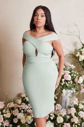 RAELYNN Sage Green Off Shoulder Wrap Ponte Dress