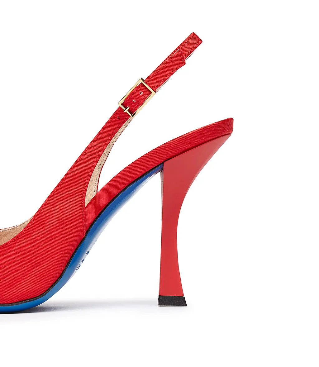 Red Moiré Fabric Slingback Pumps