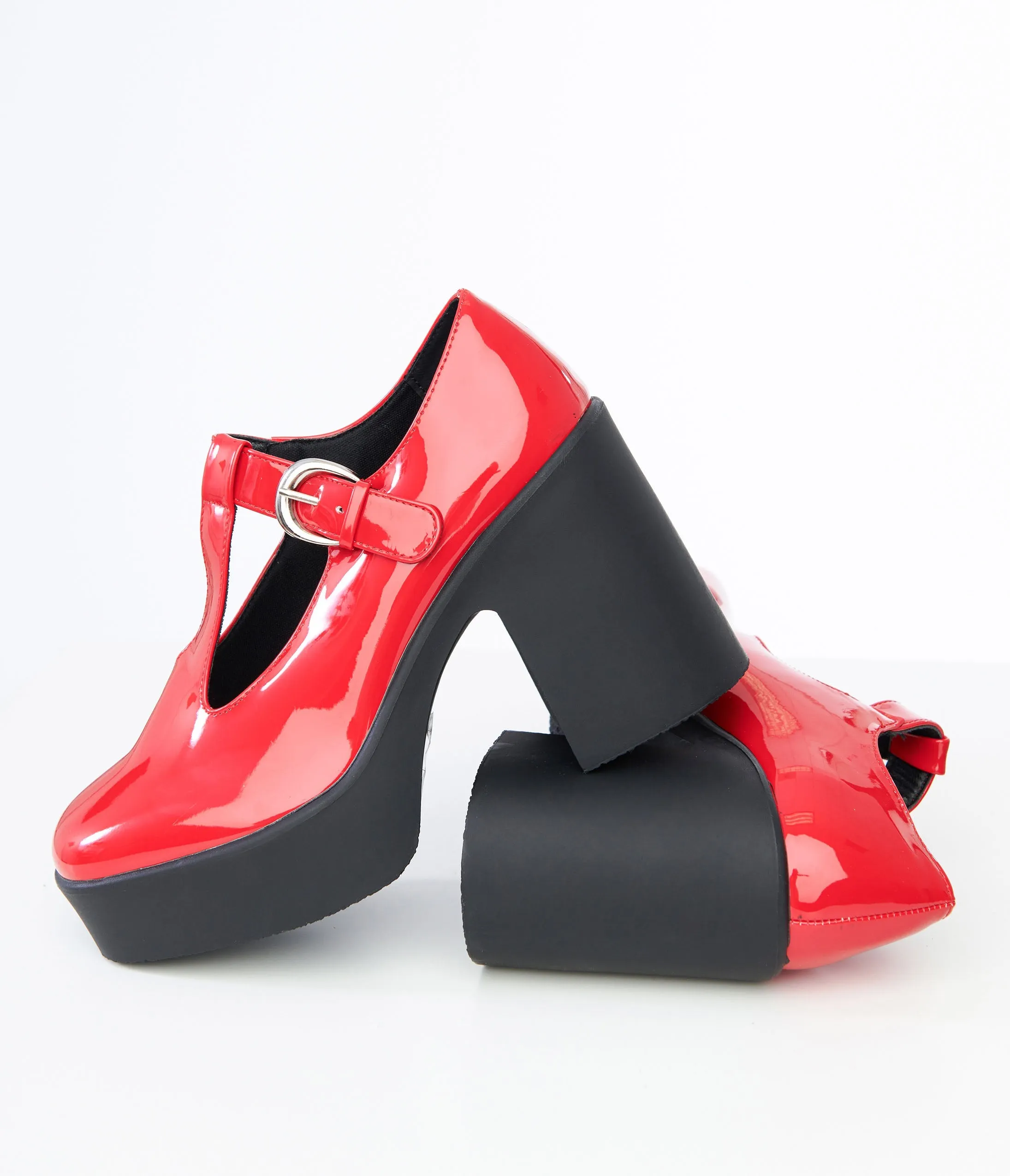 Red Patent Leather T-Strap Platforms from the 1960s